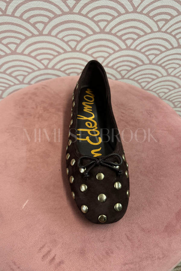 Allie stud ballet flats, chocolate suede by Sam Edelman