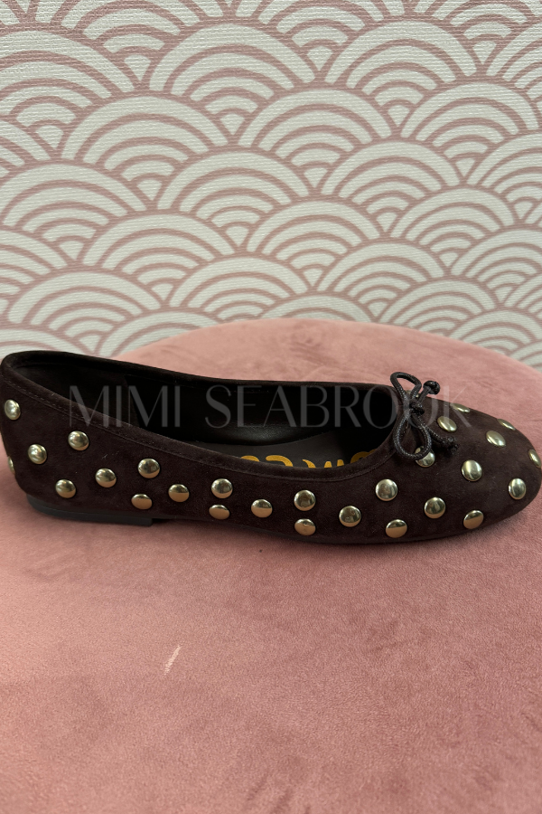 Allie stud ballet flats, chocolate suede by Sam Edelman