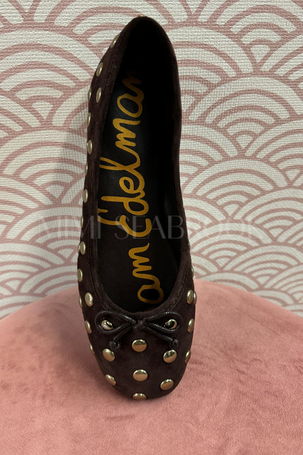Allie stud ballet flats, chocolate suede by Sam Edelman