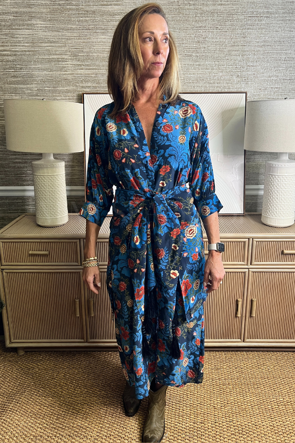 Arabesque Floral Blue MIdi Dress by Farm Rio