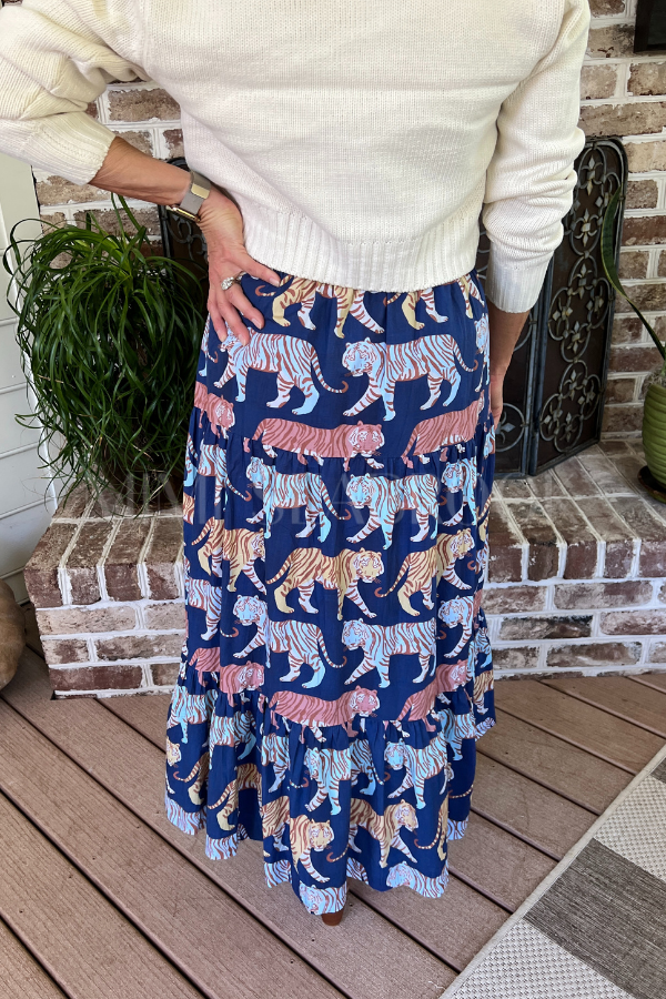 Button Front Skirt, Raj Navy by Oliphant