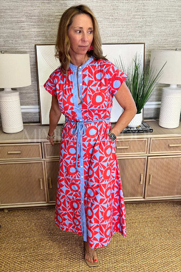 Cap Sleeve Shirt Dress, Eclipse Red by Oliphant