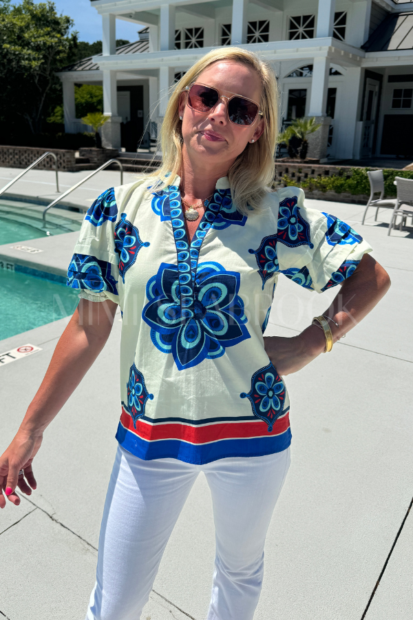 Carly top, geometric florals