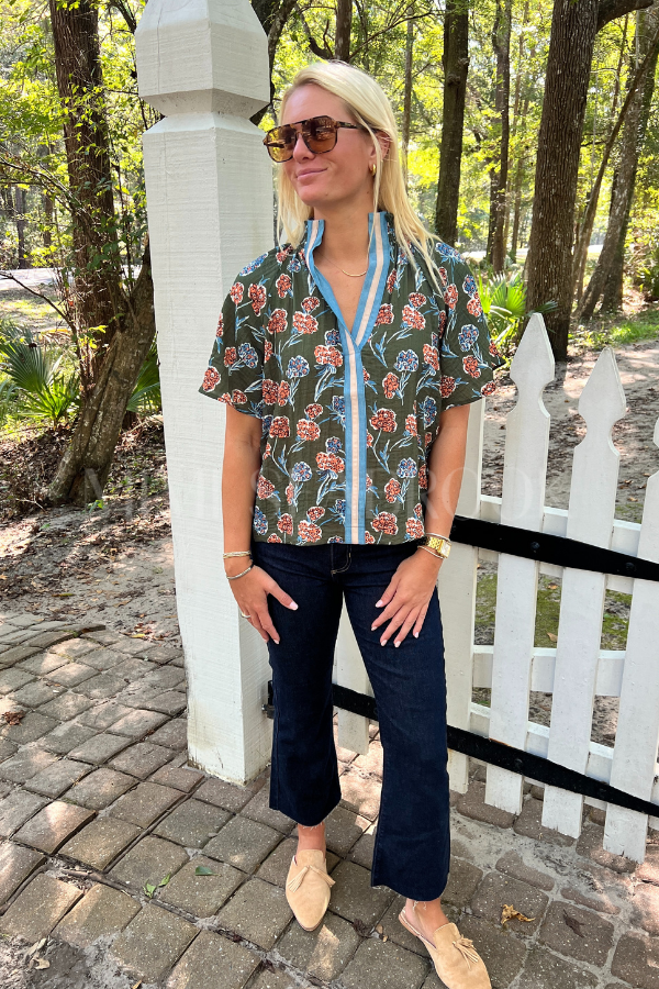 Elia top, green multi