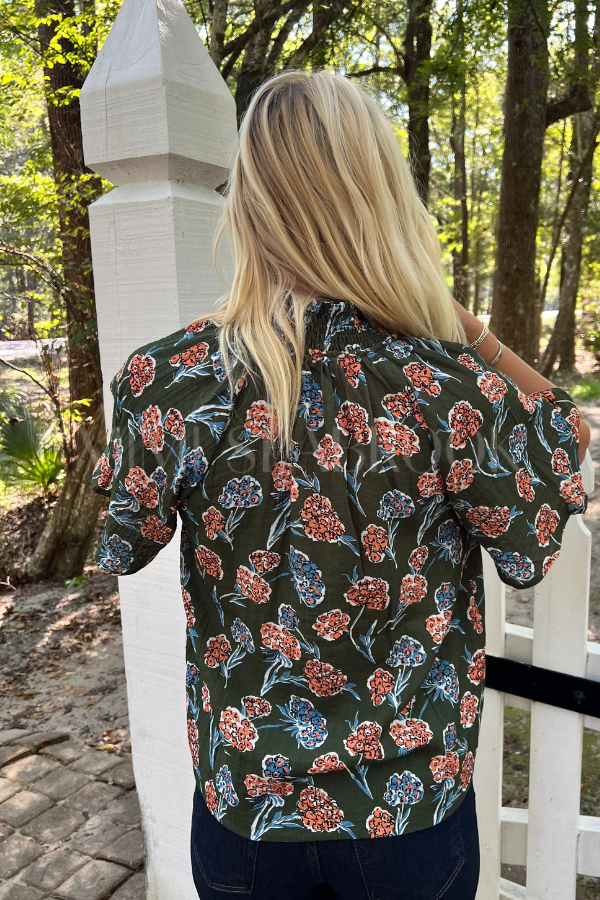 Elia top, green multi