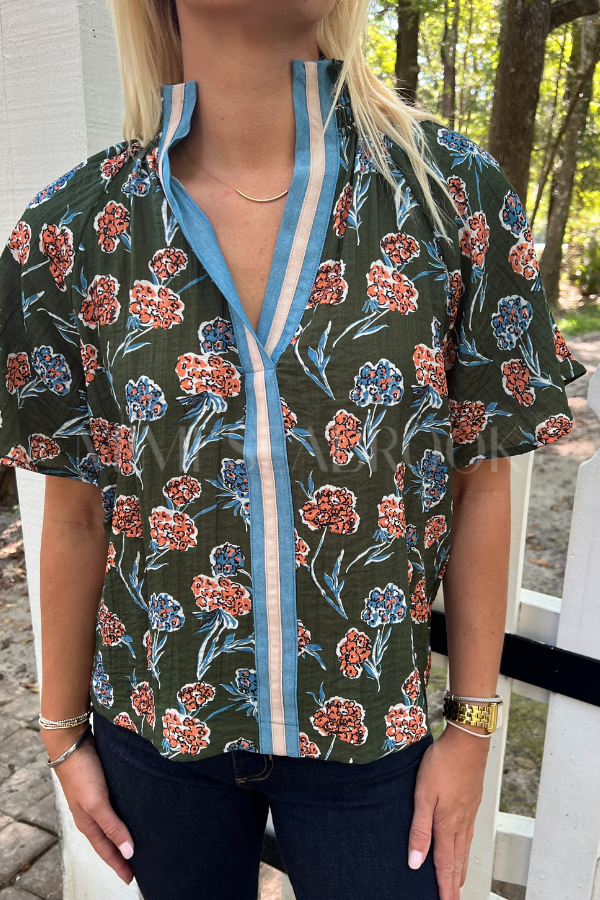 Elia top, green multi