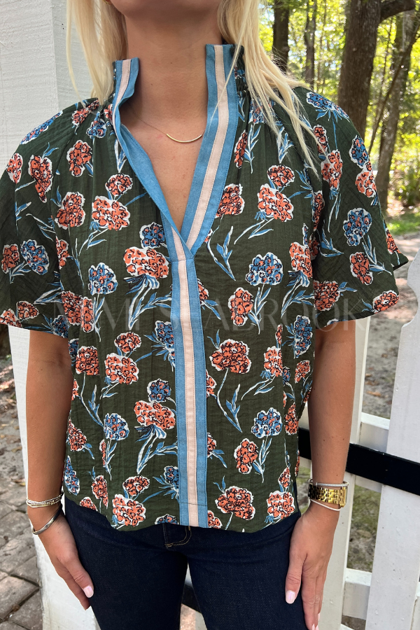 Elia top, green multi