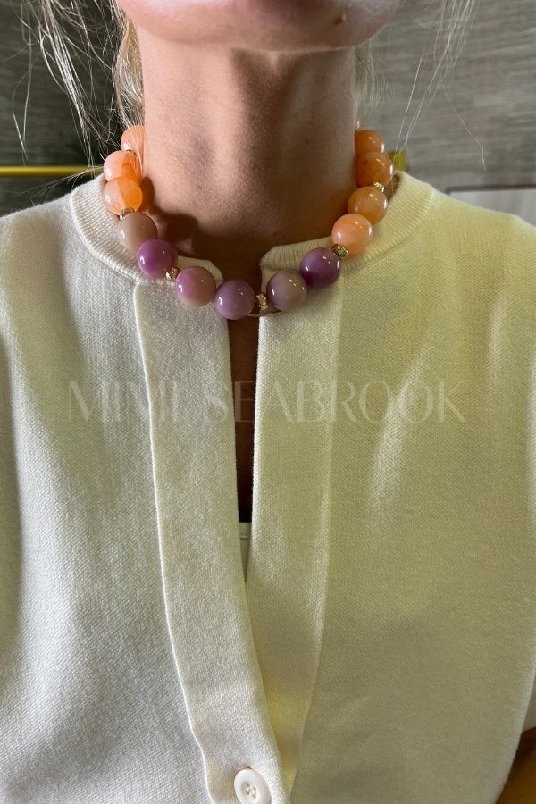 Elysian ball beaded necklace, orange/lavender