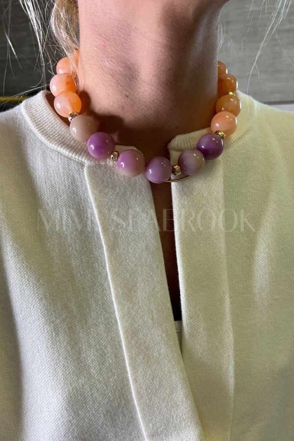 Elysian ball beaded necklace, orange/lavender