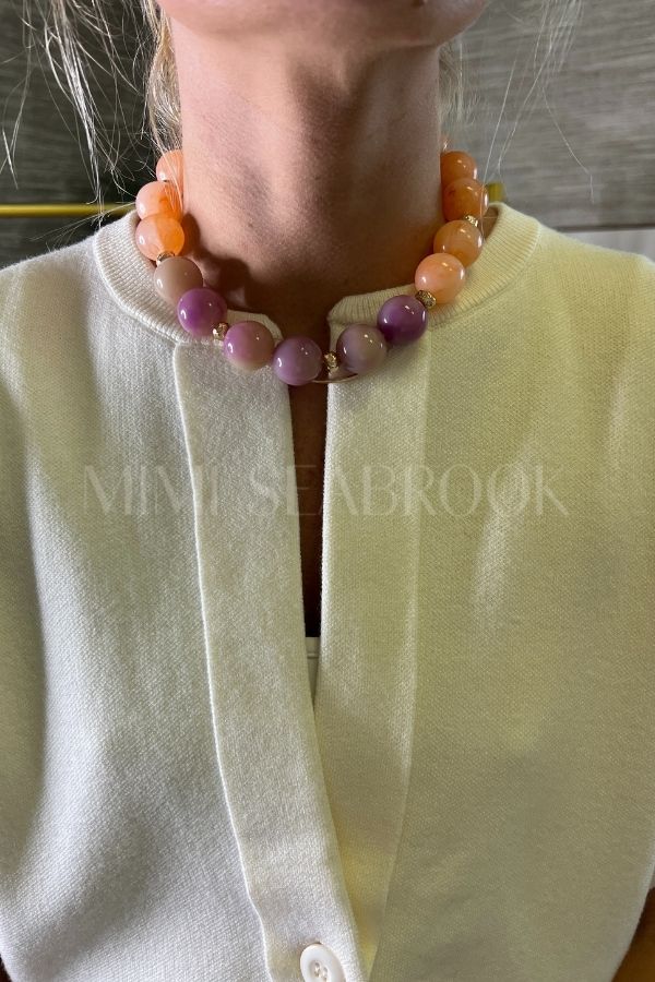 Elysian ball beaded necklace, orange/lavender