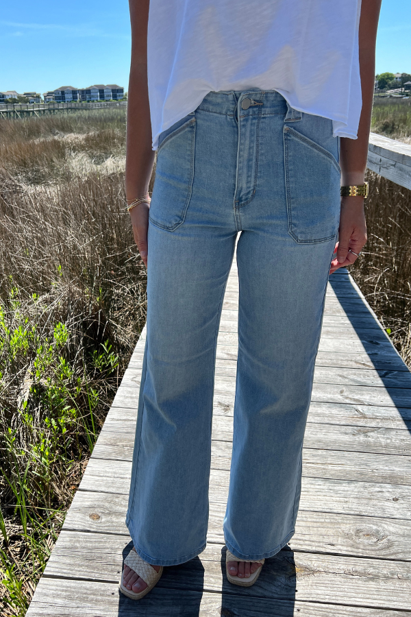 Everette wide leg flare jeans, light denim