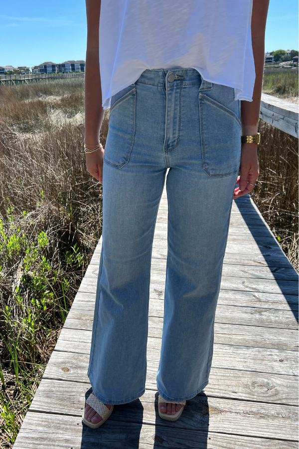 Everette wide leg flare jeans, light denim