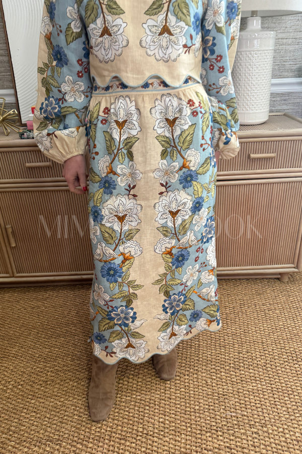 Garden Scarf Blue Midi Skirt by Farm Rio  Mimi Seabrook
