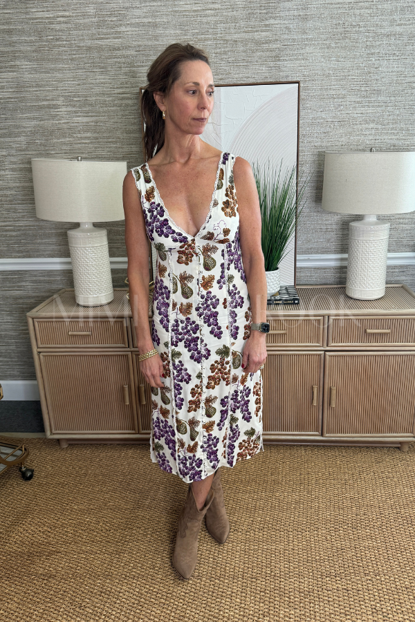 Grape Garden Cream Sleeveless Midi Dress by Farm Rio Grape Garden Cream Sleeveless Midi Dress by Farm Rio