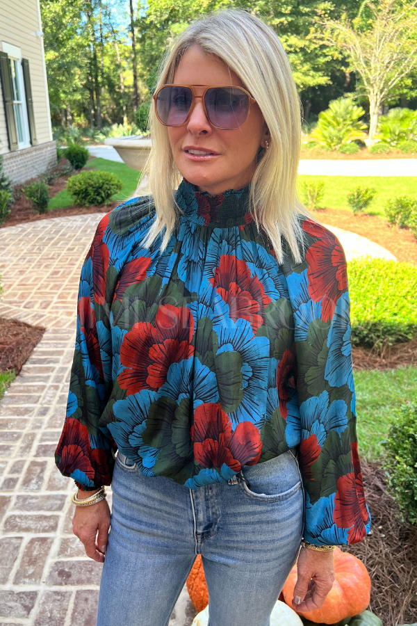 High Neck Blouse, Madrid Blue by Oliphant – Mimi Seabrook