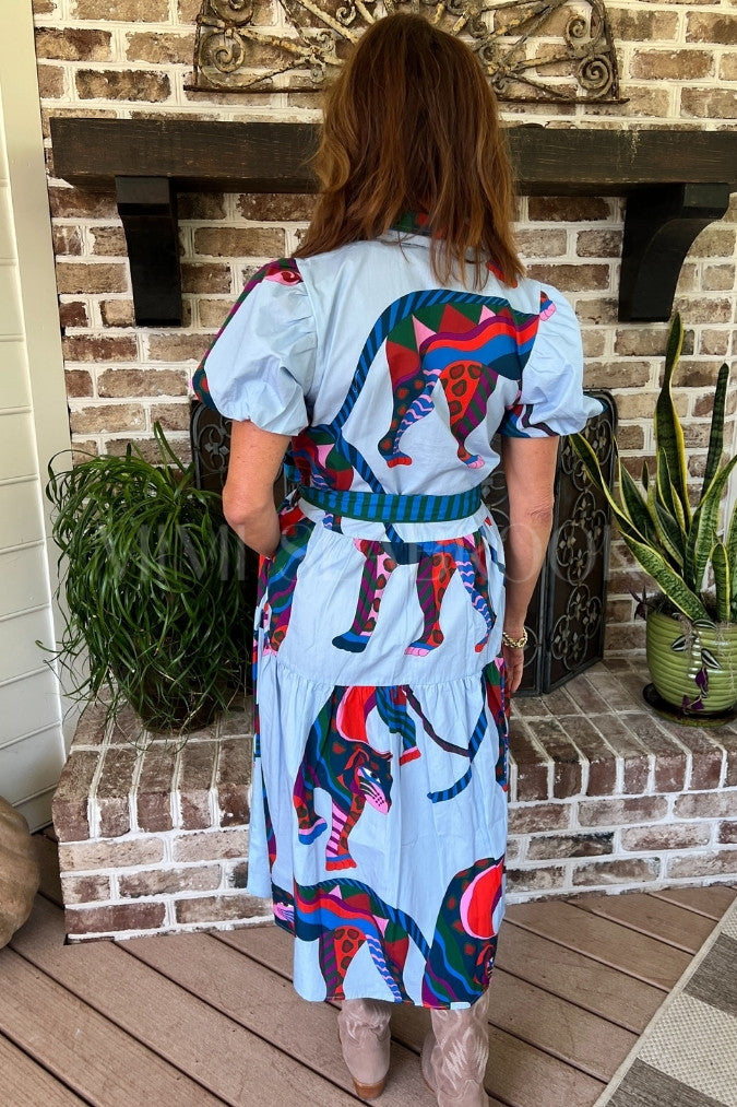 Hobson dress, cheetah print