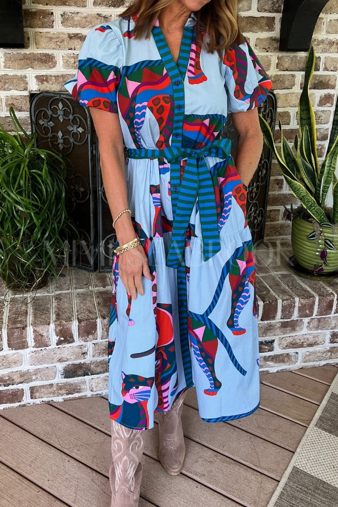 Hobson dress, cheetah print