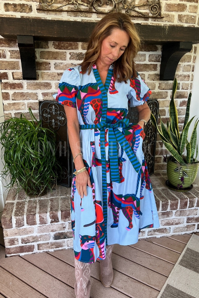 Hobson dress, cheetah print