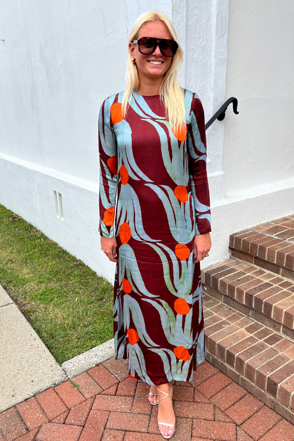 Long Sleeve Shift Maxi Dress Tulip Orange by Oliphant