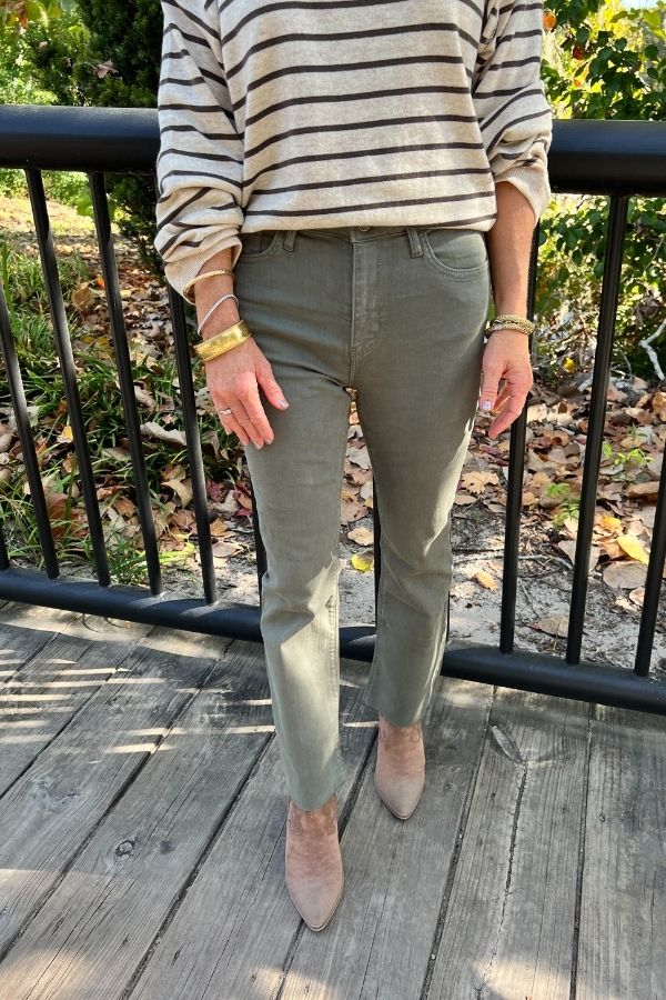 Sammy cropped kick flare jeans, olive