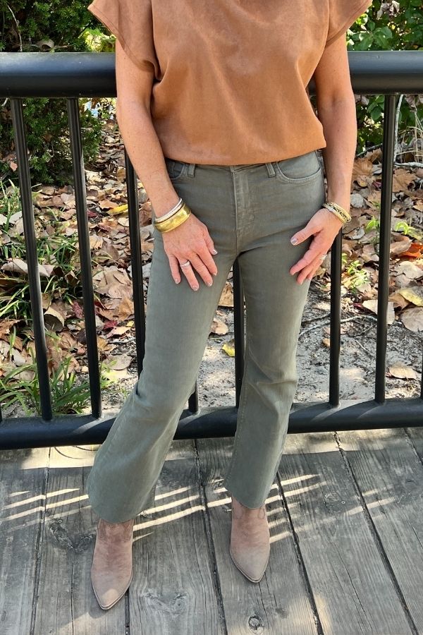 Sammy cropped kick flare jeans, olive