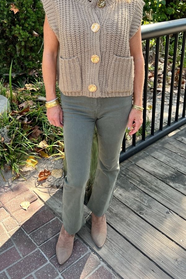 Sammy cropped kick flare jeans, olive