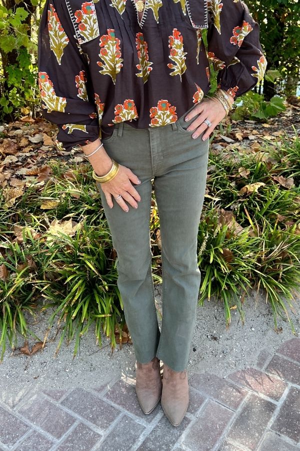 Sammy cropped kick flare jeans, olive