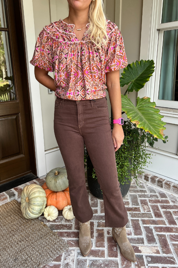 Sammy Cropped Kick Flare jeans, vintage brown