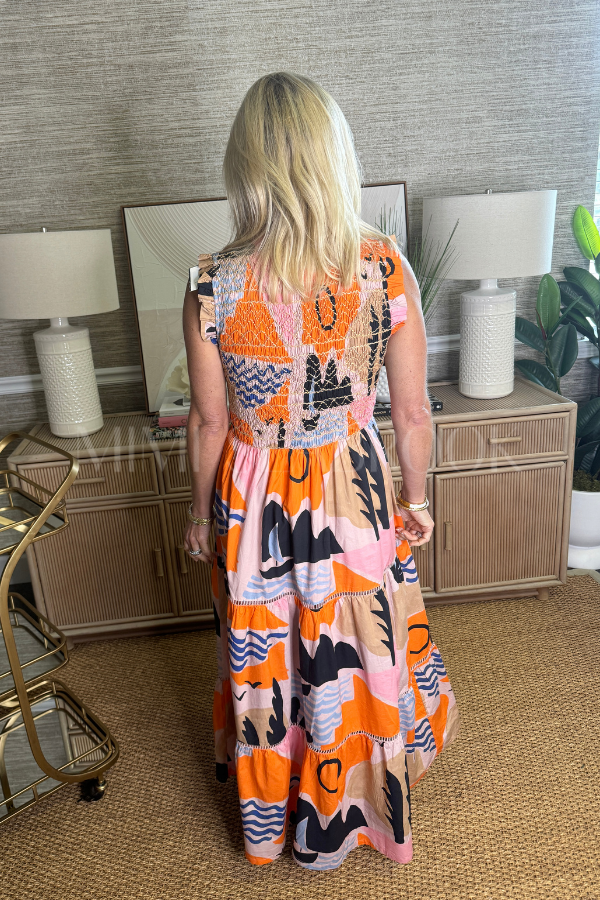 Sleeveless Smocked Maxi Dress, Riviera Orange by Oliphant