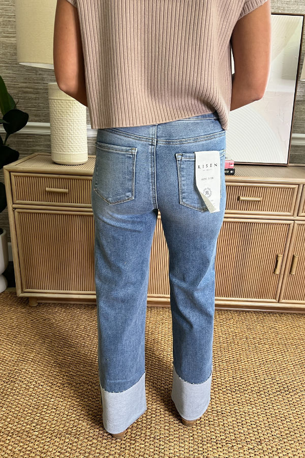 Whitney wide leg cuffed jeans, medium denim