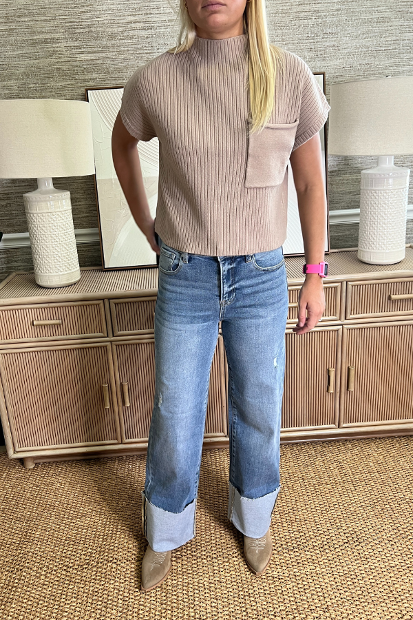 Whitney wide leg cuffed jeans, medium denim
