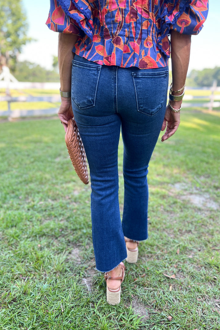Sammy cropped kick flare jeans, dark denim