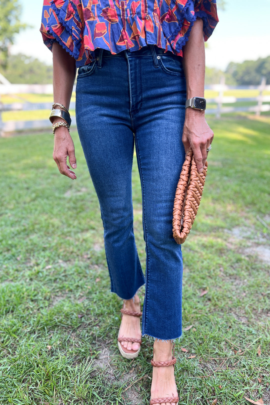 Sammy cropped kick flare jeans, dark denim