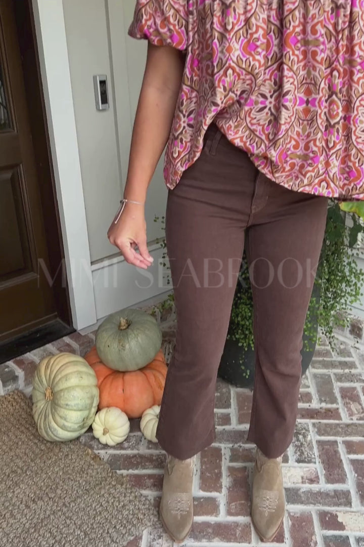 Sammy Cropped Kick Flare jeans, vintage brown
