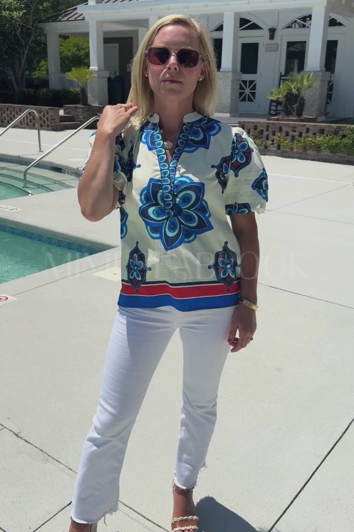 Carly top, geometric florals