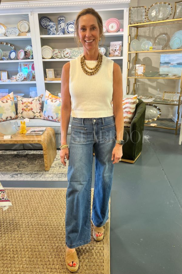 Reina High Rise Wide leg jeans, medium denim