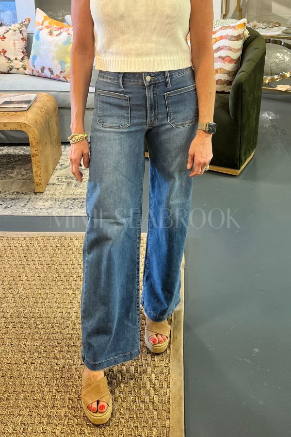 Reina High Rise Wide leg jeans, medium denim