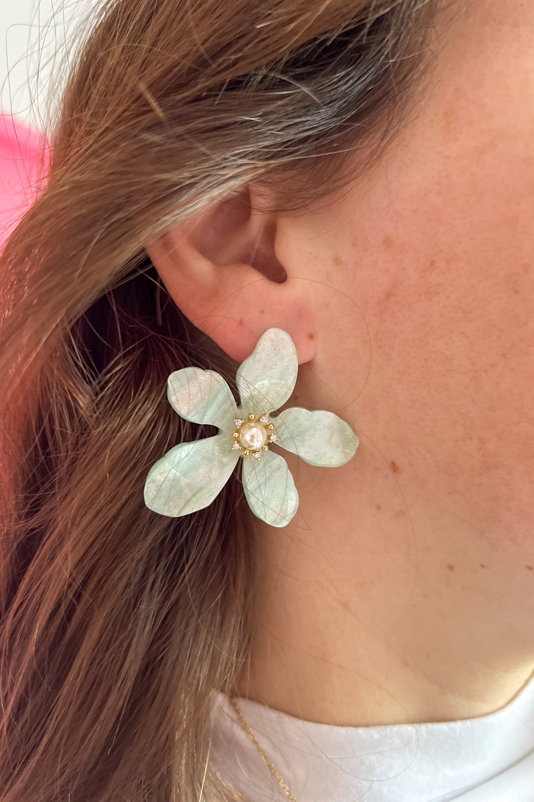 Petal & Pearl Bud Earrings, mint