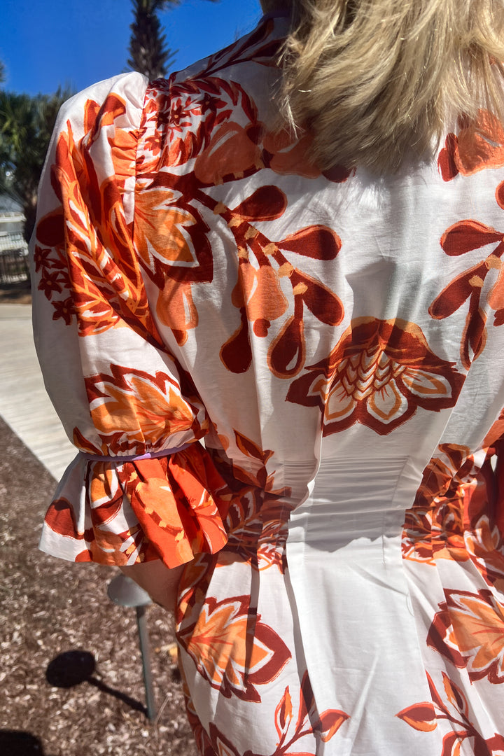 Aura Orange V Neckline Midi Dress by Farm Rio