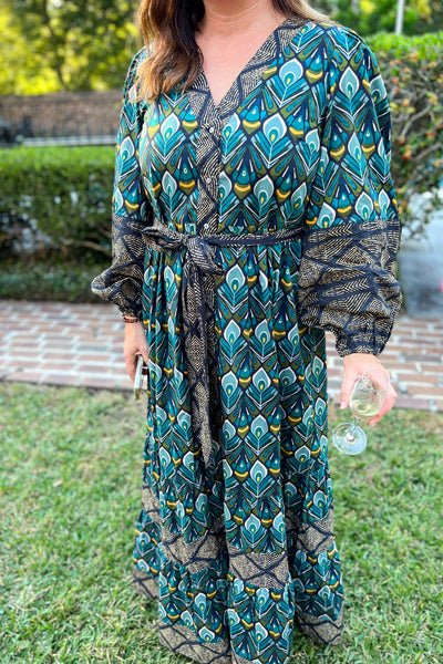 Shannon dress by King + Pitt, peacock print