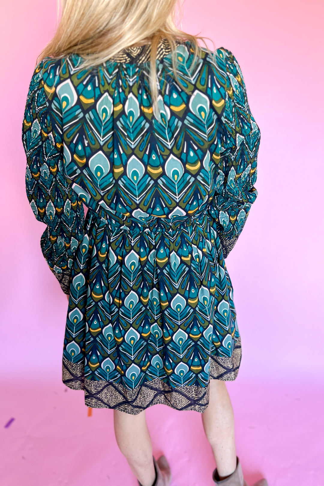 Catherine dress, peacock print