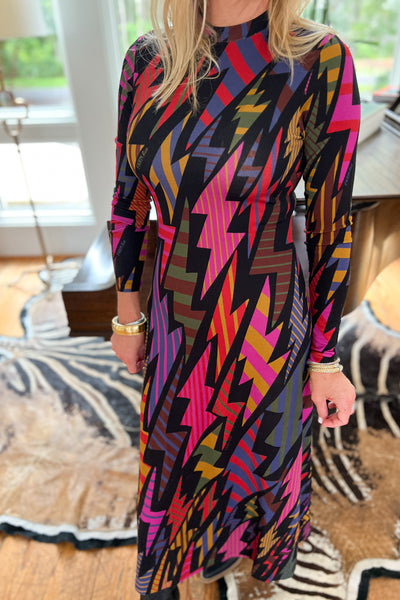 Lightning Black Long Sleeve Midi Dress by Farm Rio
