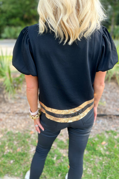 Sequin Football top, black/gold