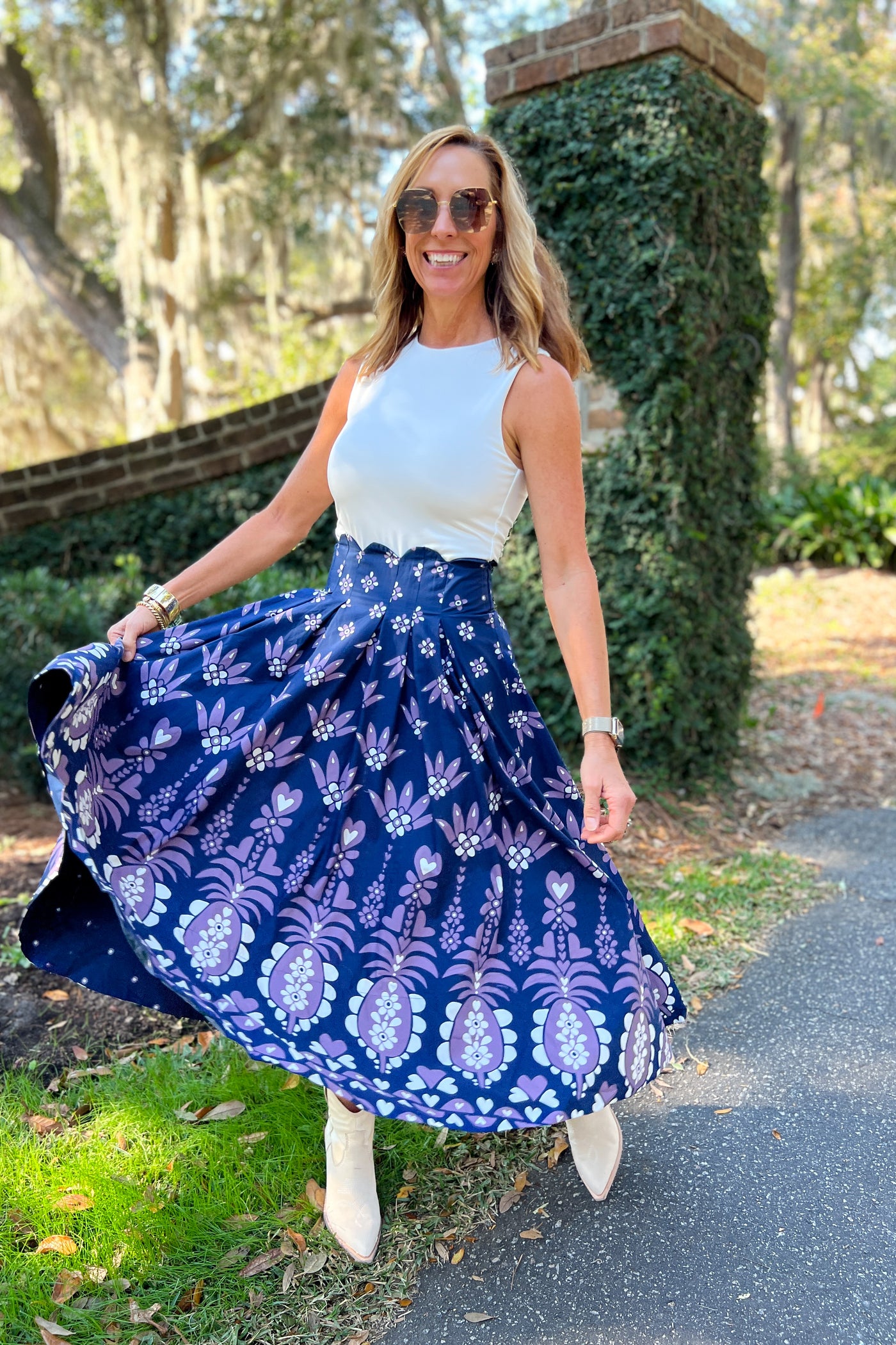Ainika Martina Dark Blue Midi Skirt by Farm Rio