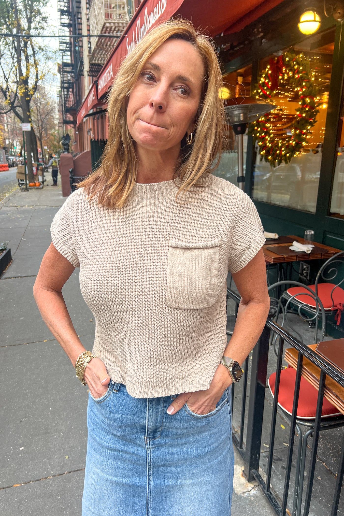 Aster sweater top, taupe