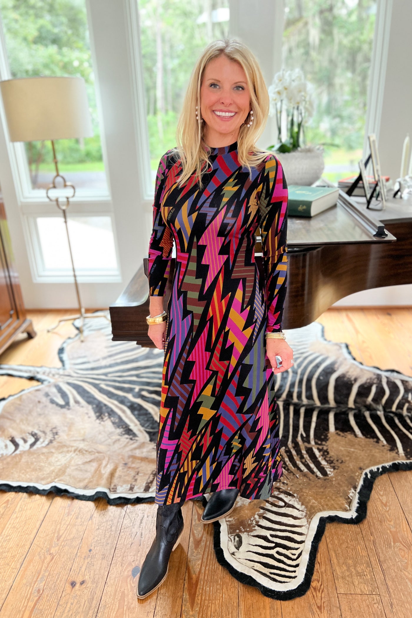 Lightning Black Long Sleeve Midi Dress by Farm Rio