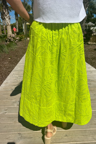 Monstera Eyelet Green Maxi Skirt by Farm Rio