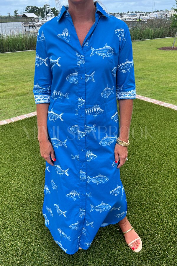 Abington dress, blue fish
