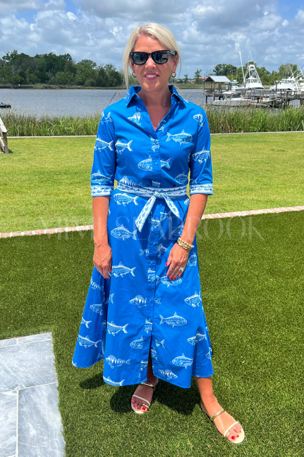 Abington dress, blue fish