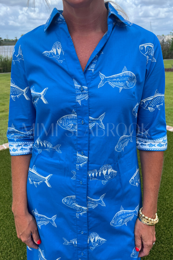 Abington dress, blue fish